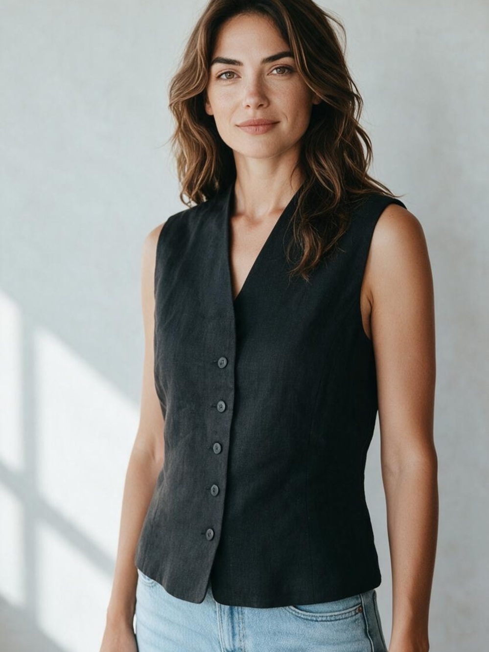 Talbots Black Sleeveless Button-Front Vest Top